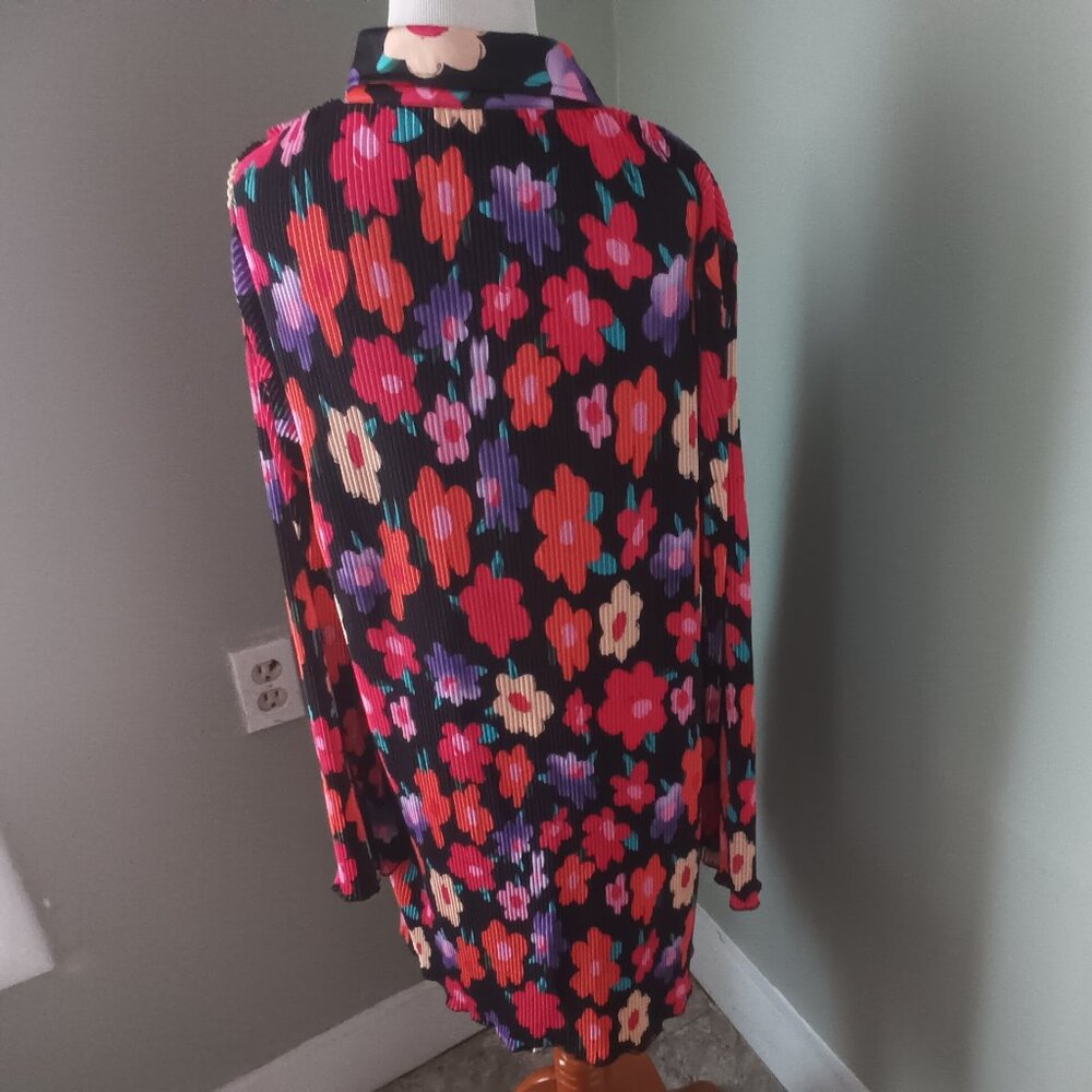Bright Floral Mini Shirt Dress Tunic L Large - Picture 5 of 5